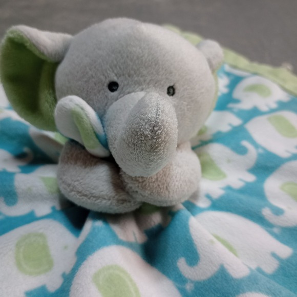 CARTERS Lovey Elephant Plush Green Blue Security Blanket Baby Soft‎ Plush 13x13 - Picture 3 of 8